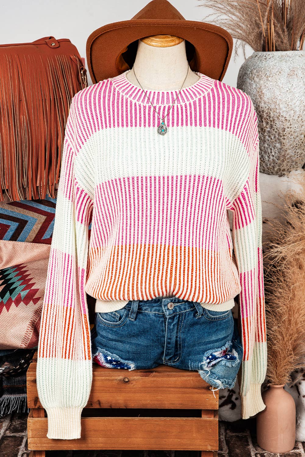 Colorblock Bubble Sleeve Sweater